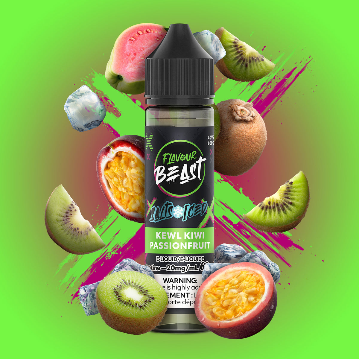 Kewl Kiwi Passionfruit Iced Vape - Flavour Beast E-Liquid - 20mg/mL (60mL)