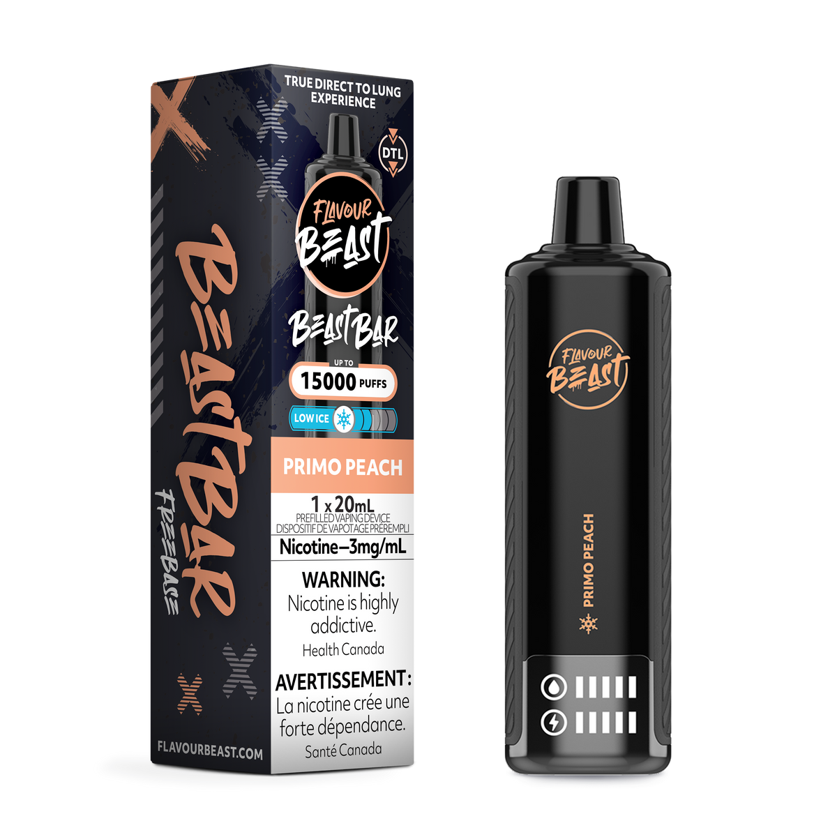 Primo Peach Low Ice Vape - Beast Bar 15K Disposable