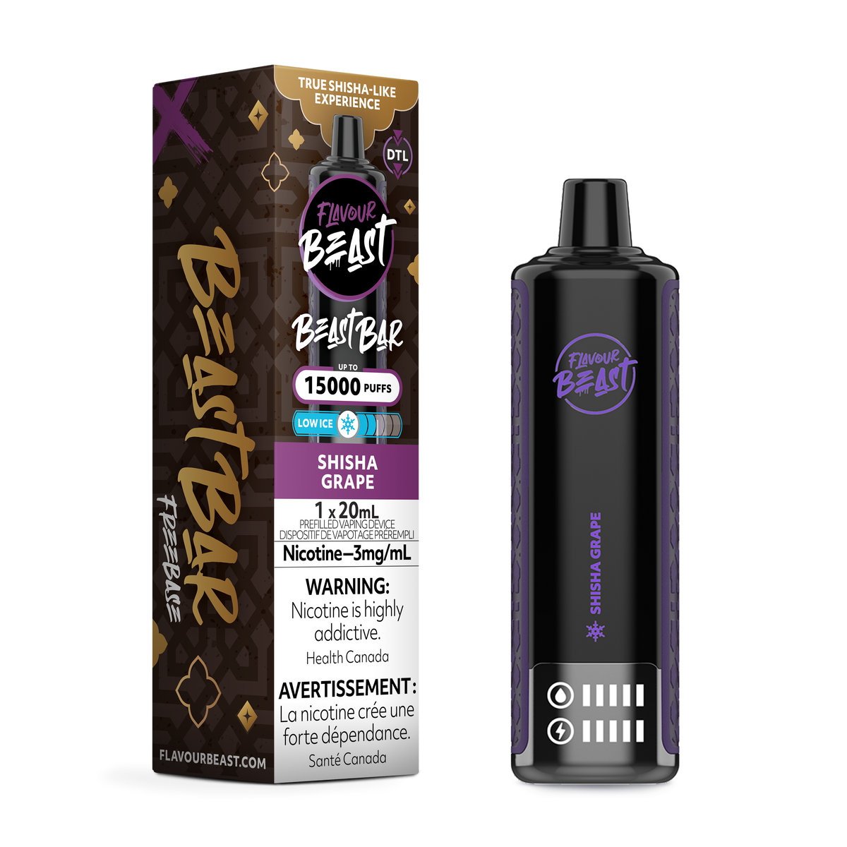 Shisha Grape Low Ice Vape - Beast Bar 15K Disposable