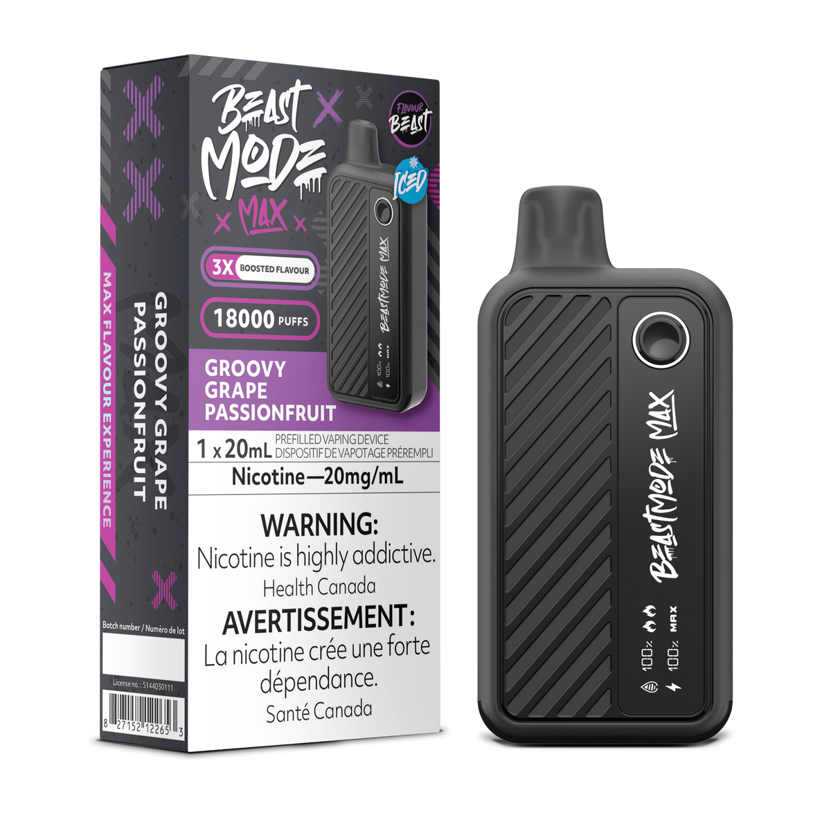 Groovy Grape Passionfruit Vape - Flavour Beast Beast Mode Max 18K Disposable
