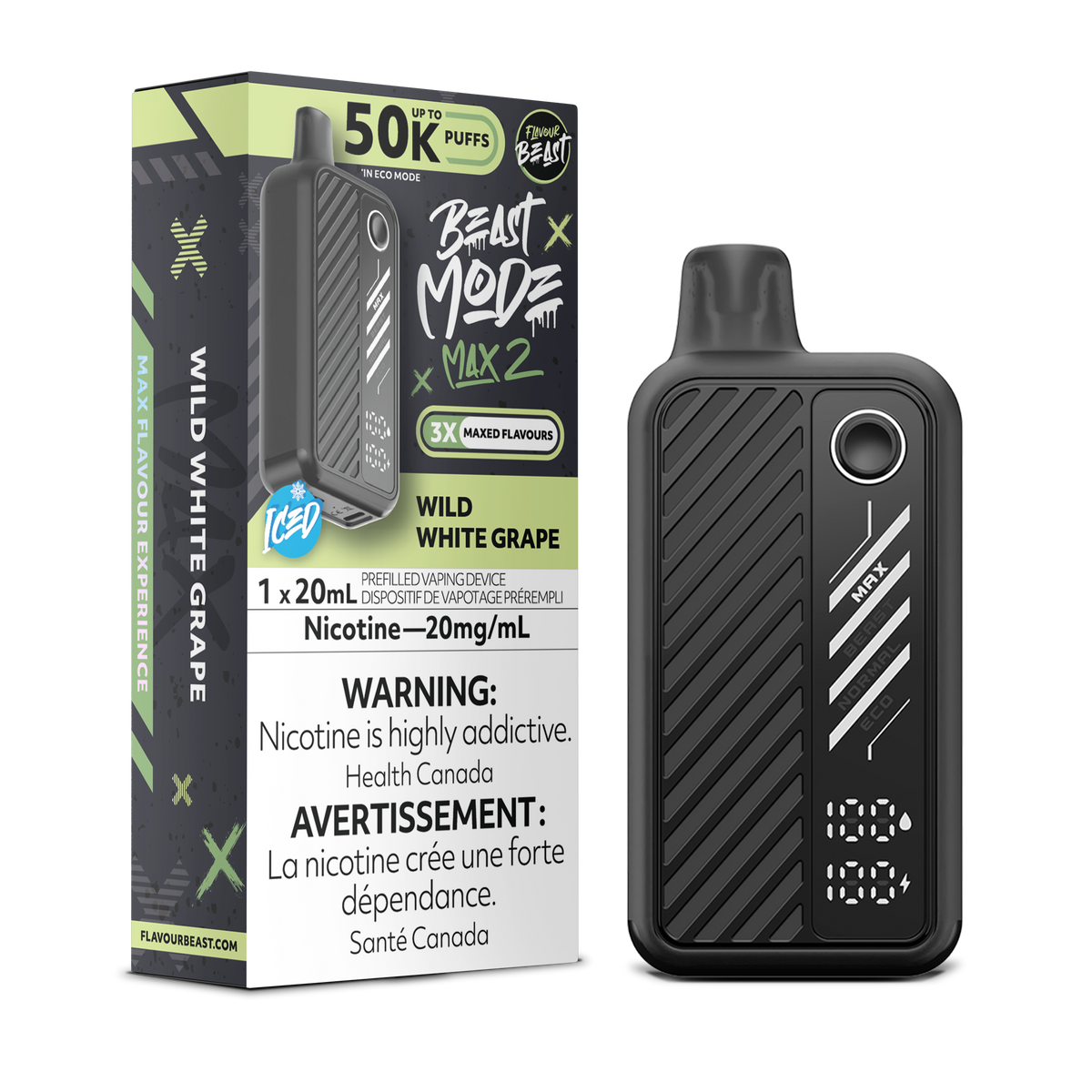 Wild White Grape (Iced) Vape - Beast Mode Max 2  - 50K Puffs |  Disposable Canada