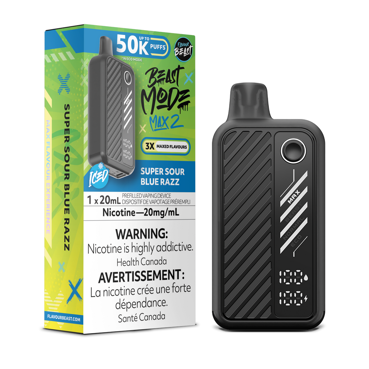 Super Sour Blue Razz Vape  –  Beast Mode Max 2 – 50 K Puffs| Disposable Canada