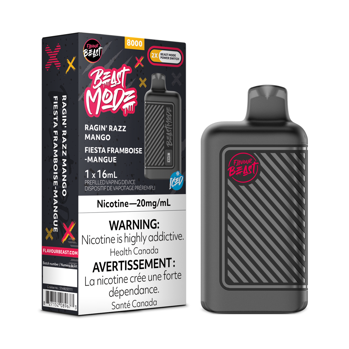 Ragin' Razz Mango Iced - Flavour Beast Beast Mode 8K Disposable