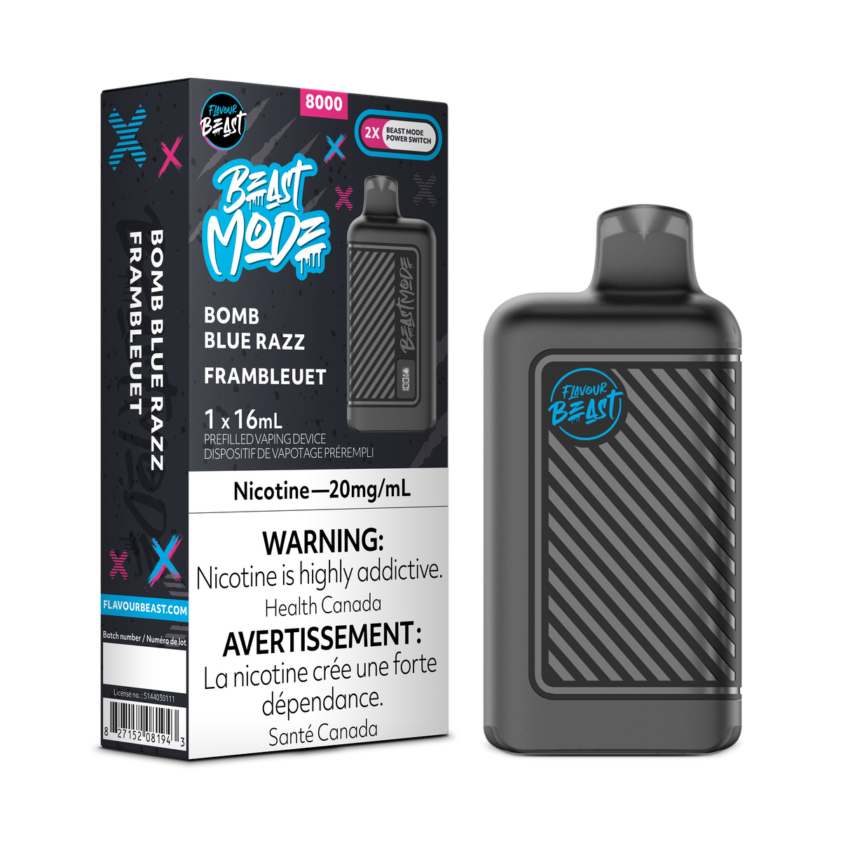 Bomb Blue Razz Vape - Flavour Beast Beast Mode 8K Disposable