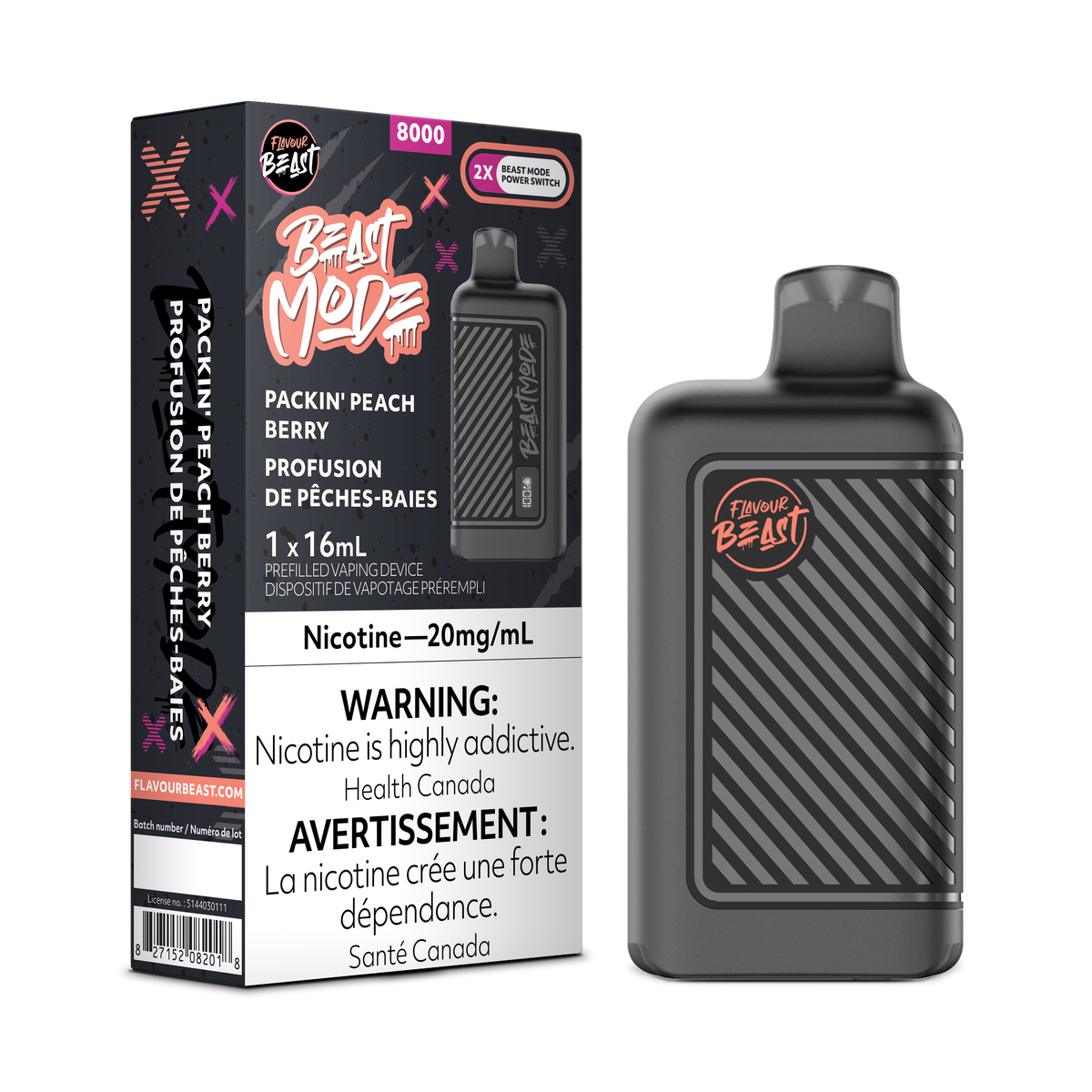 Packin' Peach Berry Vape - Flavour Beast Beast Mode 8K Disposable