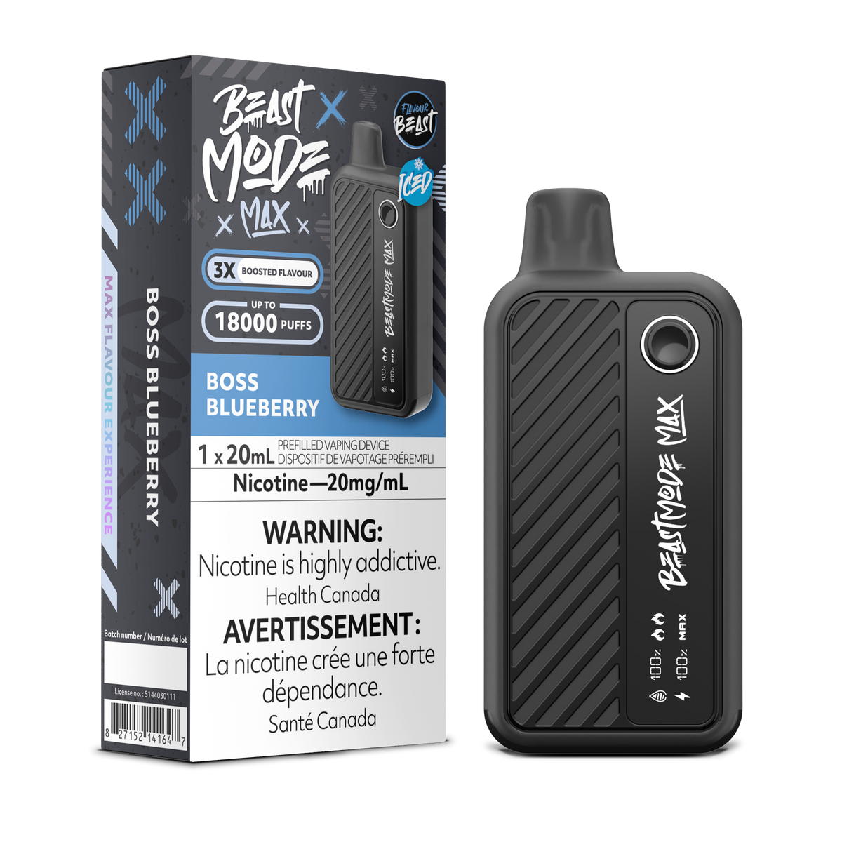Boss Blueberry Vape - Flavour Beast Beast Mode Max 18K Disposable 