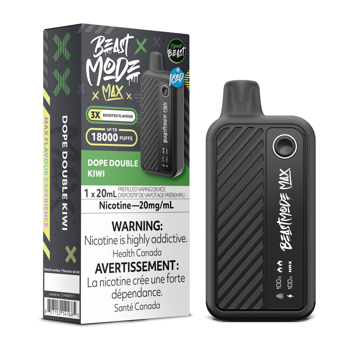 Dope Double Kiwi Vape - Flavour Beast Beast Mode Max 18K Disposable