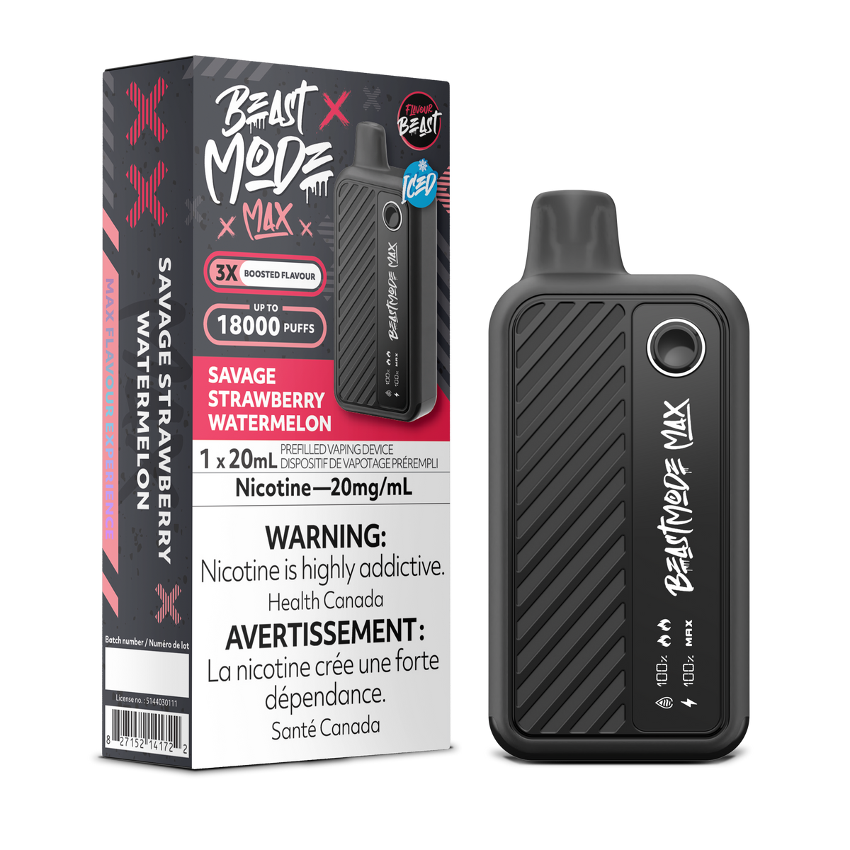 Savage Strawberry Watermelon Vape - Flavour Beast Beast Mode Max 18K Disposable