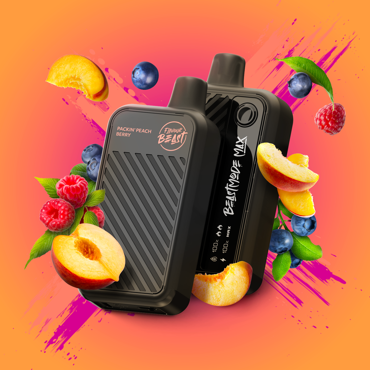 Packin' Peach Berry Vape - Flavour Beast Beast Mode Max 18K Disposable  
