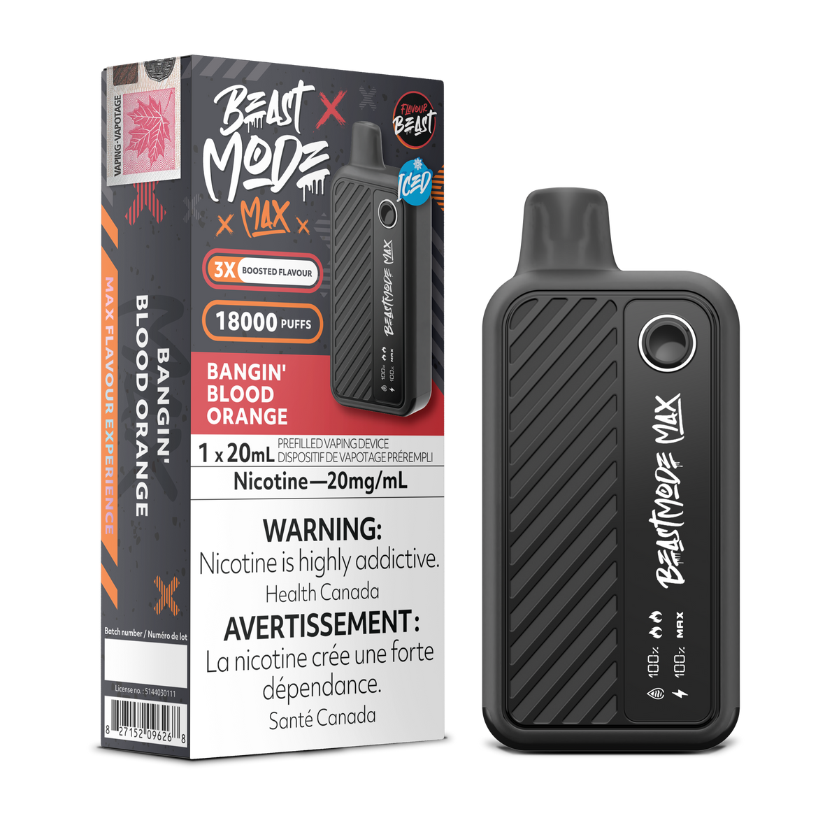Bangin' Blood Orange Iced Vape - Flavour Beast Beast Mode Max 18K Disposable  