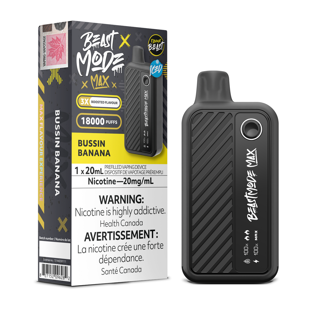 Bussin' Banana Iced Vape - Flavour Beast Beast Mode Max 18K Disposable  