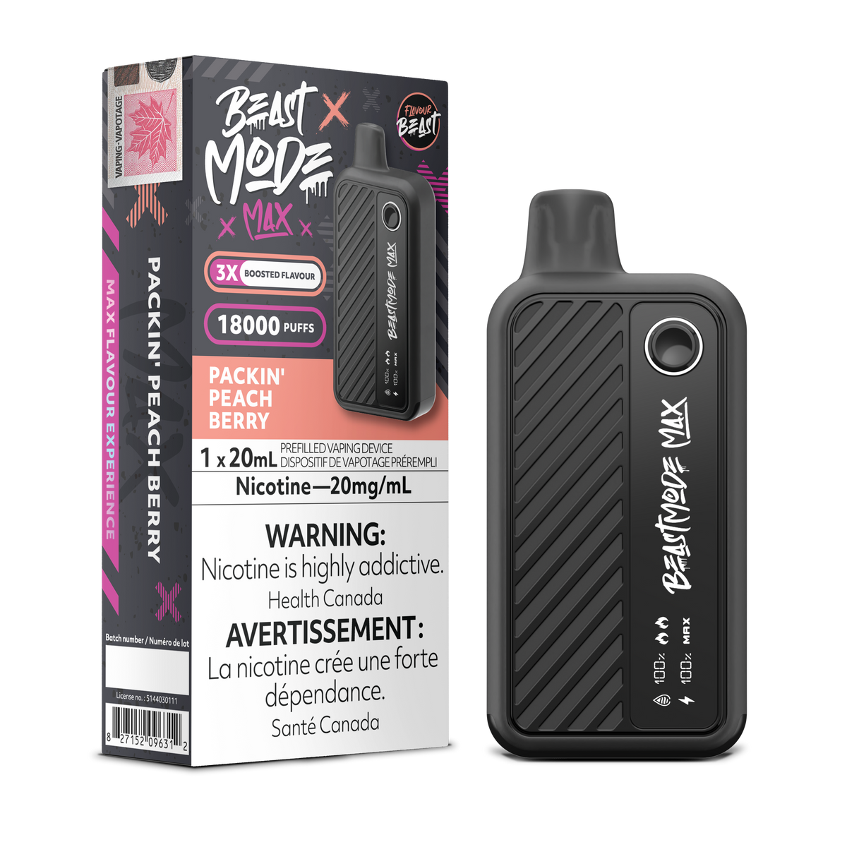 Packin' Peach Berry Vape - Flavour Beast Beast Mode Max 18K Disposable  