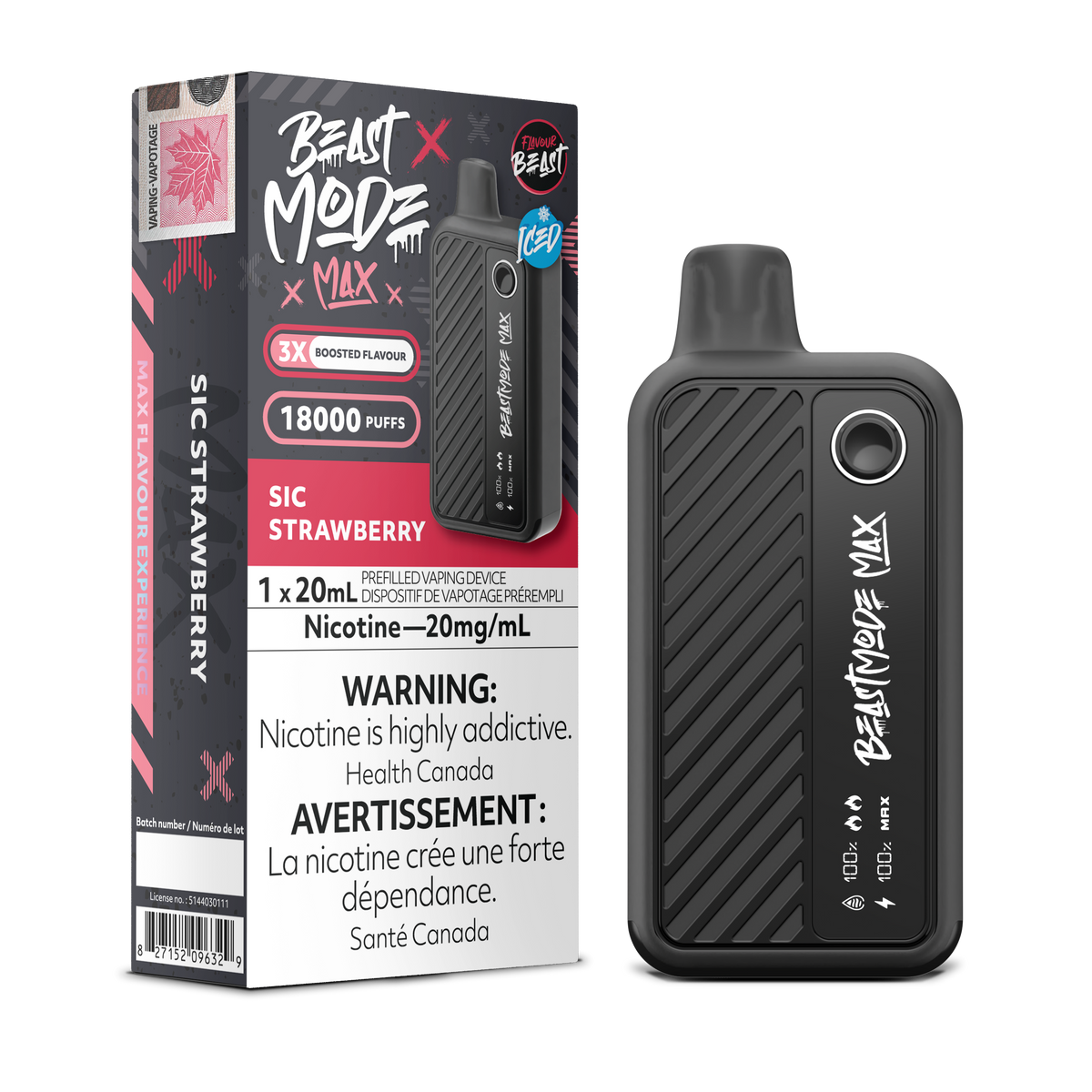 Sic Strawberry Iced Vape - Flavour Beast Beast Mode Max 18K Disposable  