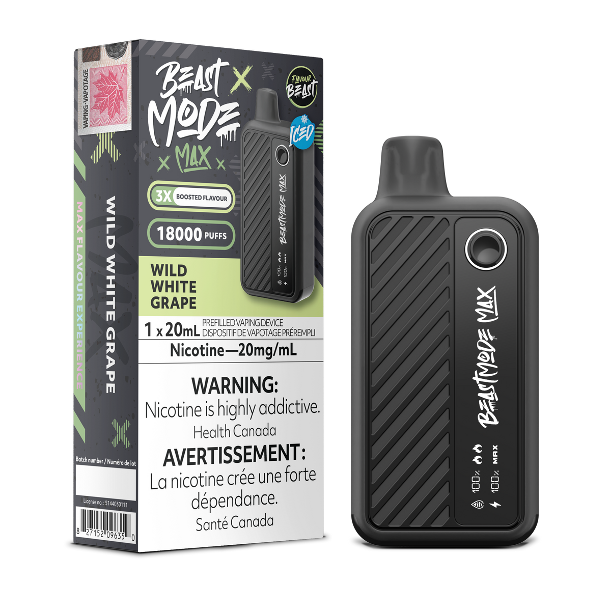 Wild White Grape Iced Vape - Flavour Beast Beast Mode Max 18K Disposable  