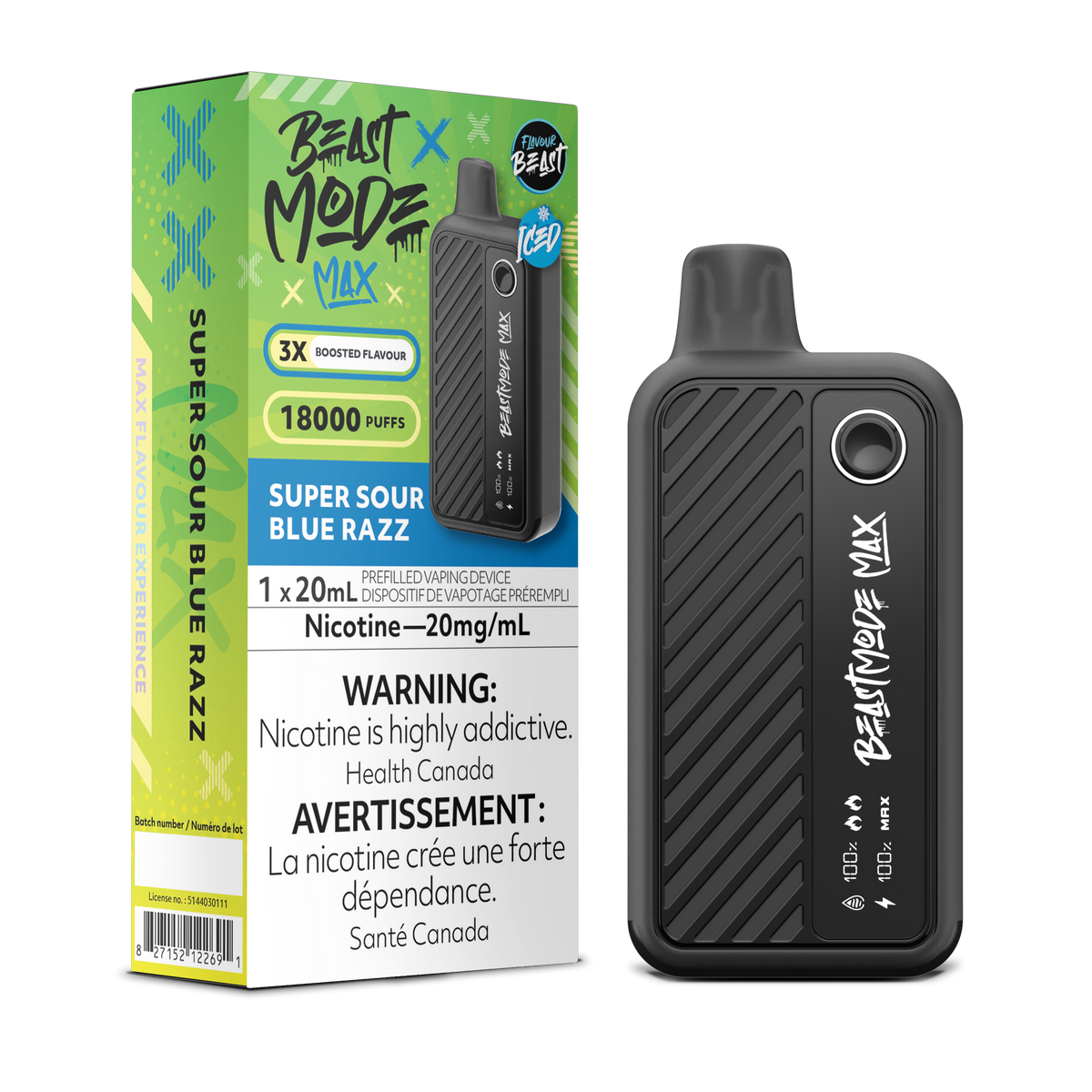 Super Sour Blue Razz Vape - Flavour Beast Beast Mode Max 18K Disposable