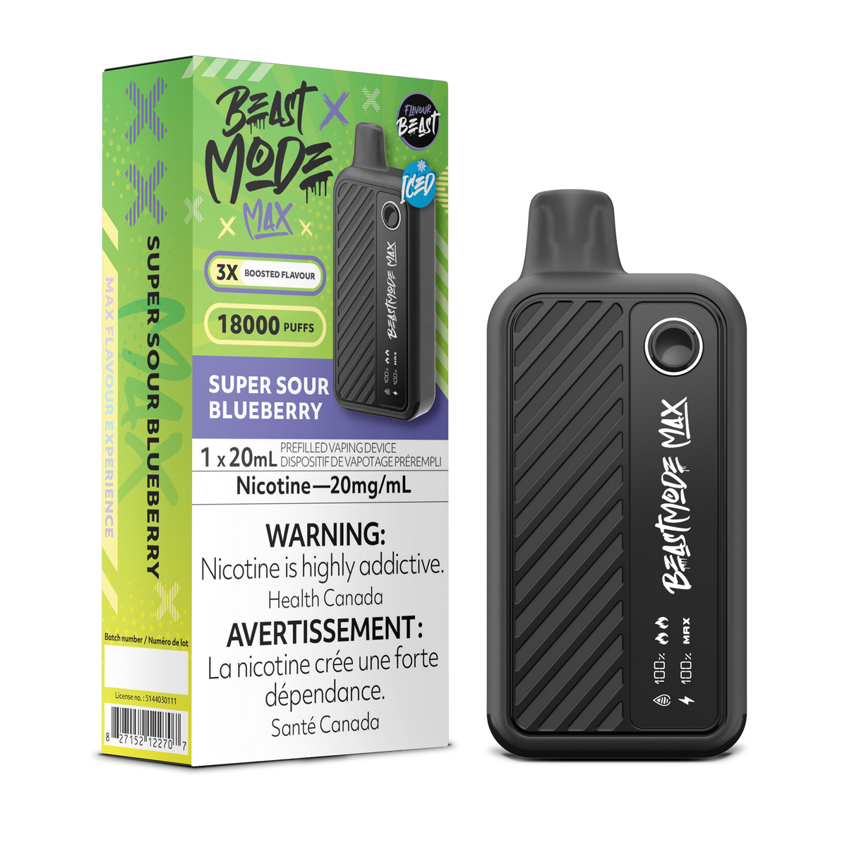 Super Sour Blueberry Vape - Flavour Beast Beast Mode Max 18K Disposable  