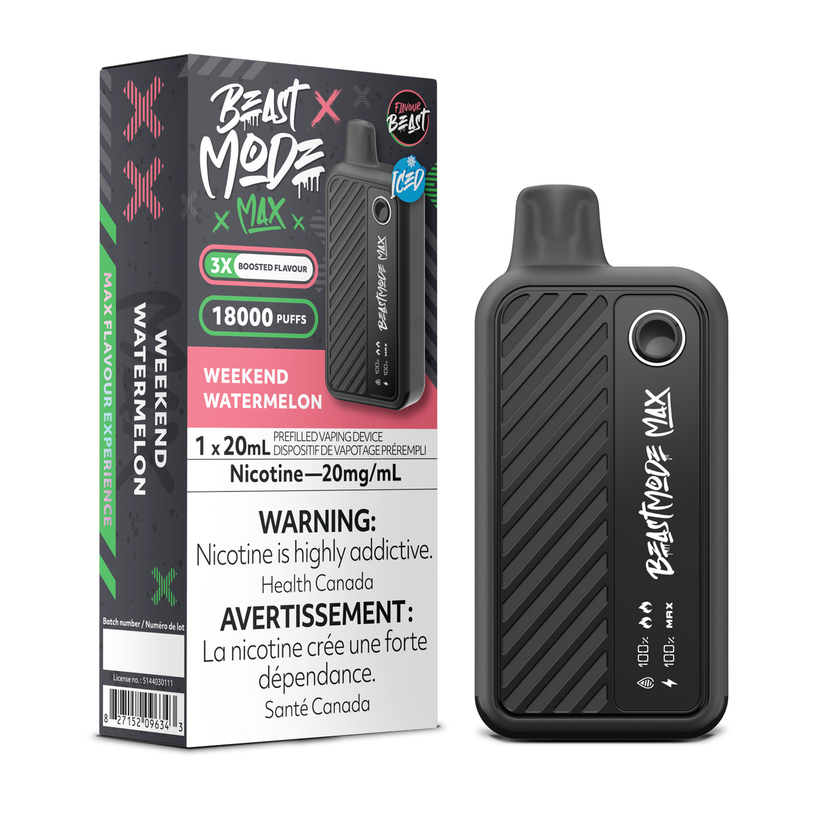 Weekend Watermelon Iced Vape - Flavour Beast Beast Mode Max 18K Disposable