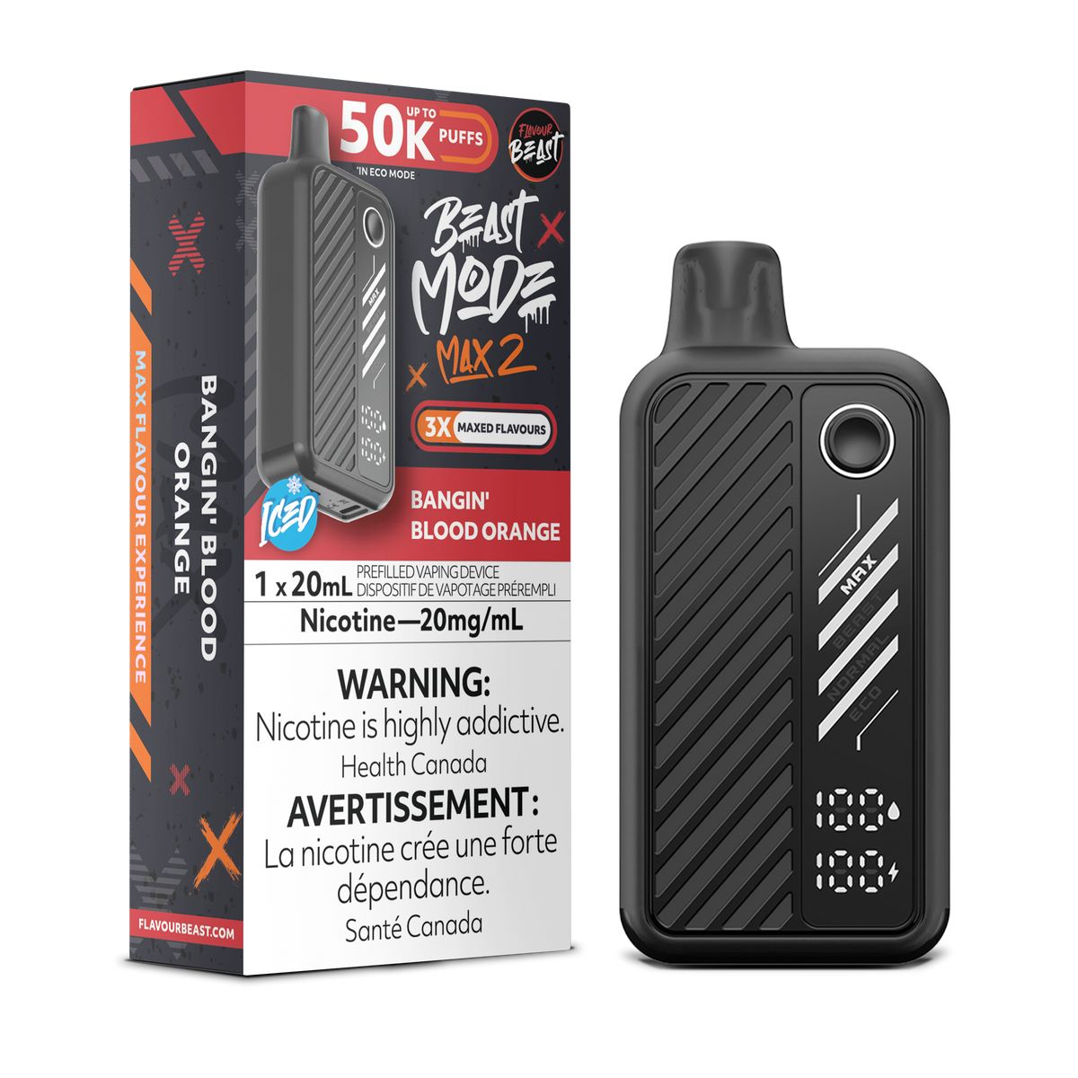 Bangin' Blood Orange (Iced) Vape -Beast Mode Max 2 - 50K Puffs |  Disposable Canada