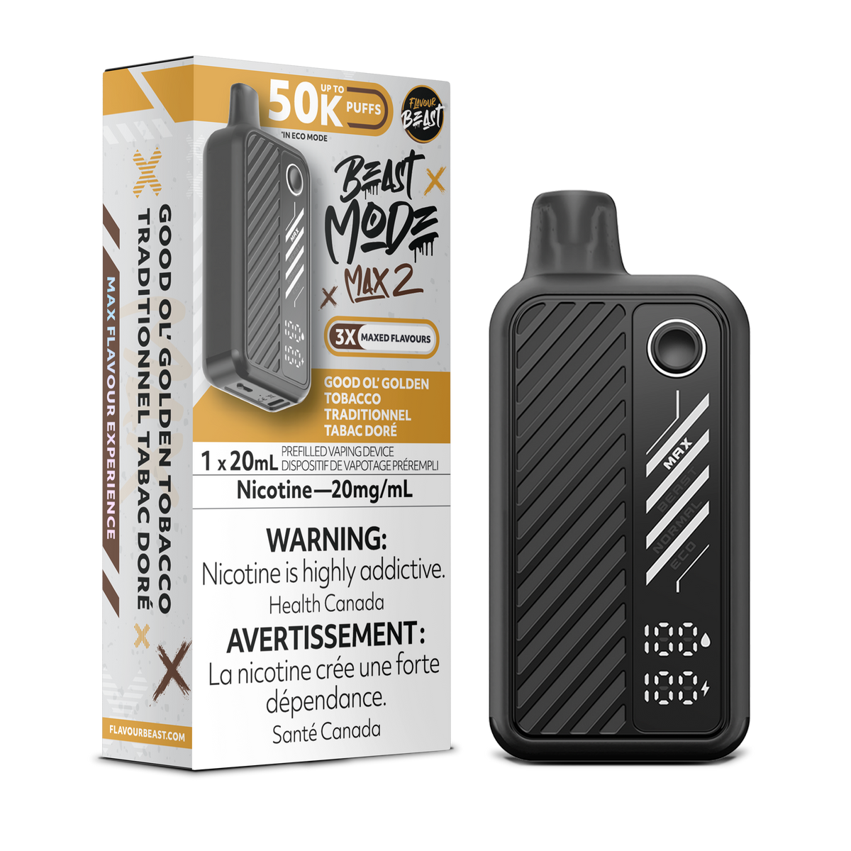 Good Ol' Golden Tobacco Vape - Beast Mode Max 2 -  50K Puffs |  Disposable Canada