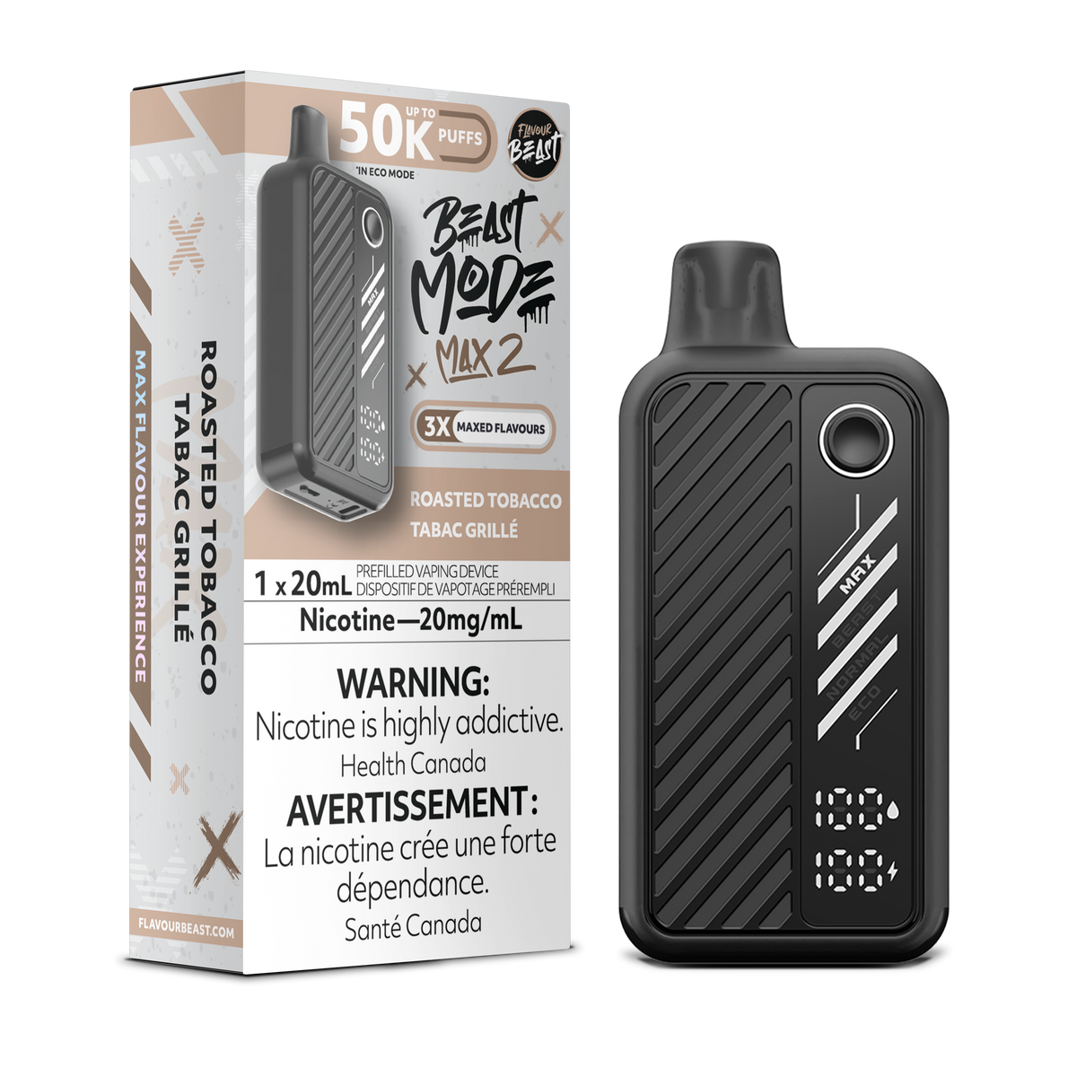 Roasted Tobacco Vape - Beast Mode Max 2 - 50K Puffs |  Disposable Canada
