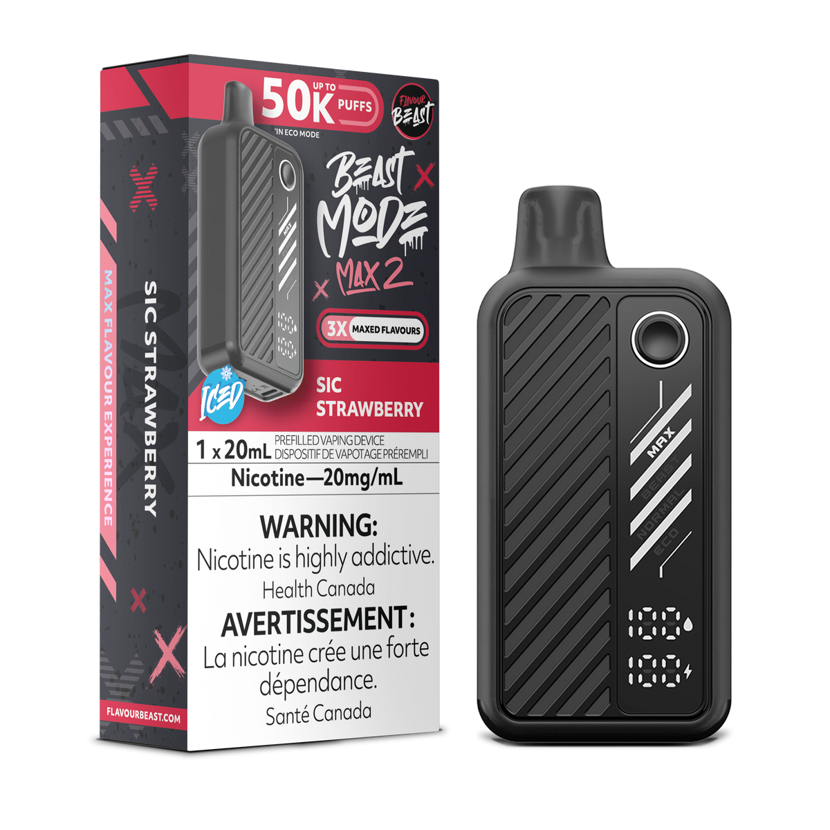 Sic Strawberry (Iced) Vape - Beast Mode Max 2 -  50K Puffs |  Disposable Canada