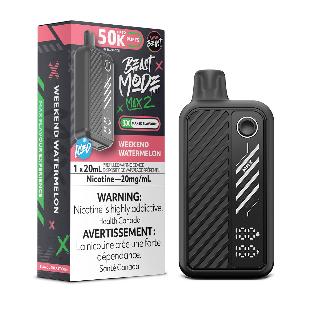 Weekend Watermelon Vape - Beast Mode Max 2 -  50K Puffs |  Disposable Canada