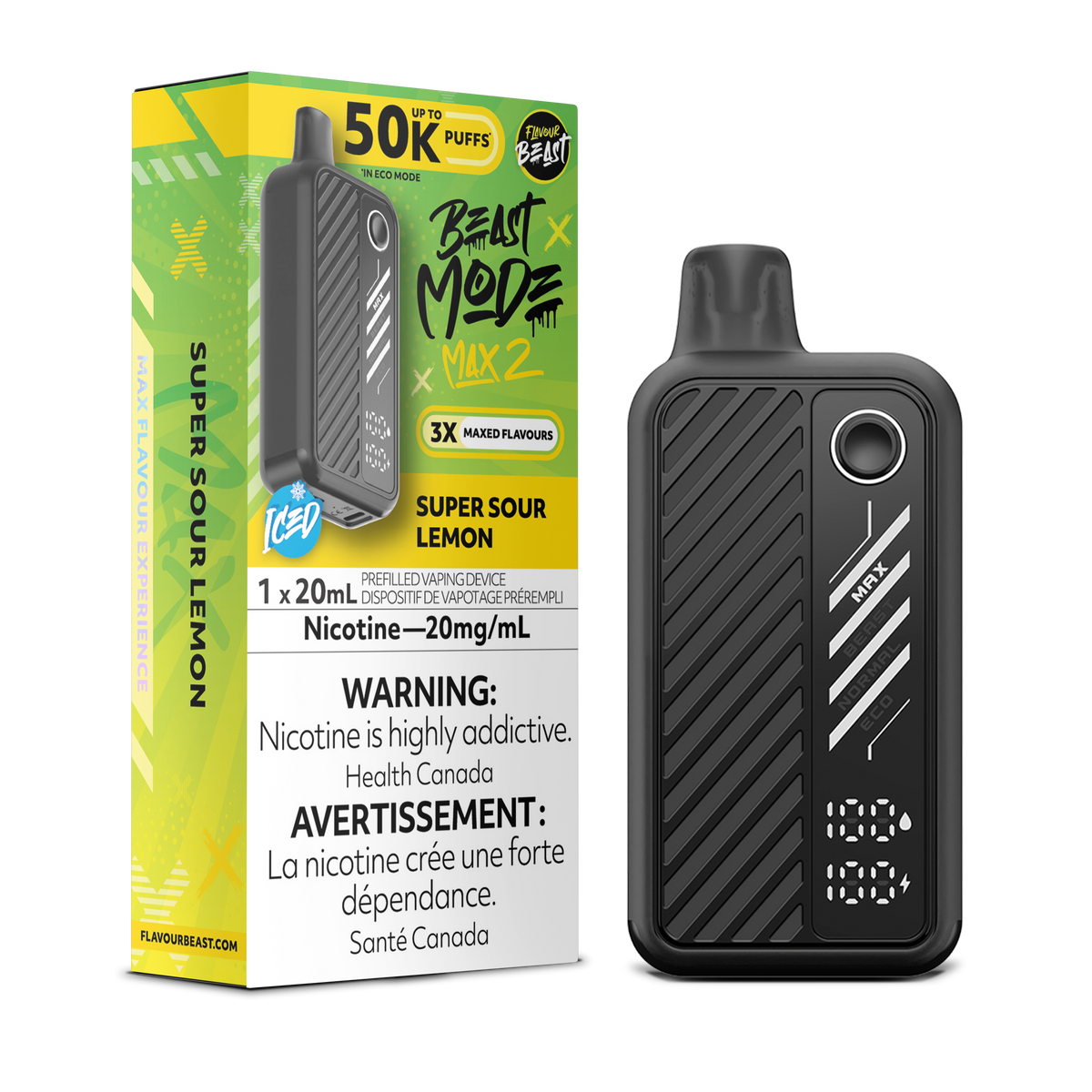 Super Sour Lemon Vape  – Beast Mode Max 2 –  50 K Puffs| Disposable Canada