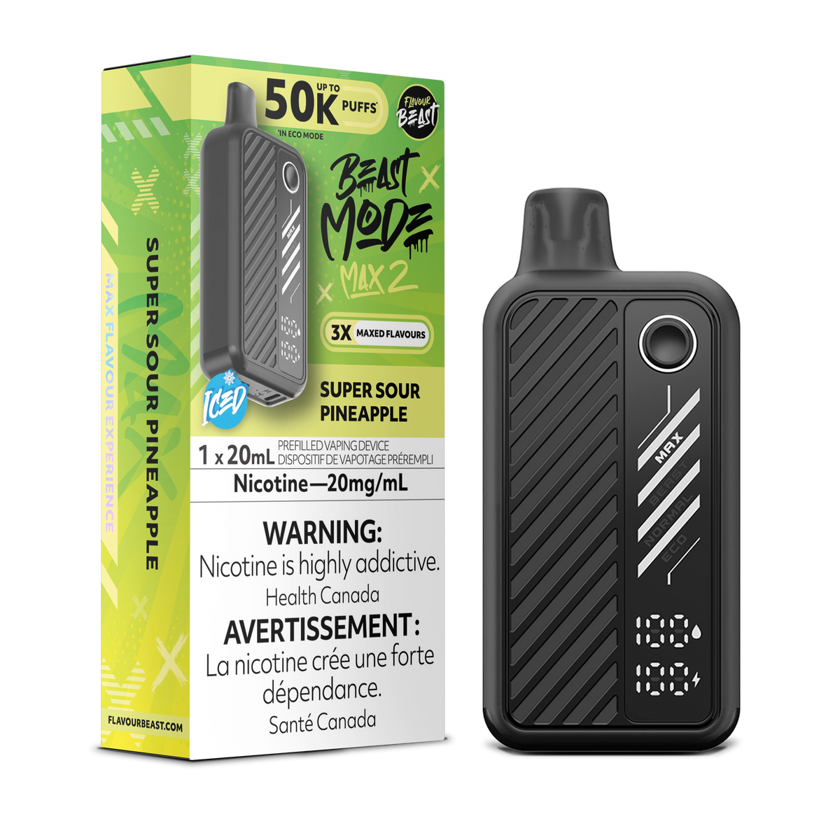 Super Sour Pineapple Vape  – Beast Mode Max 2 – 50 K Puffs| Disposable Canada