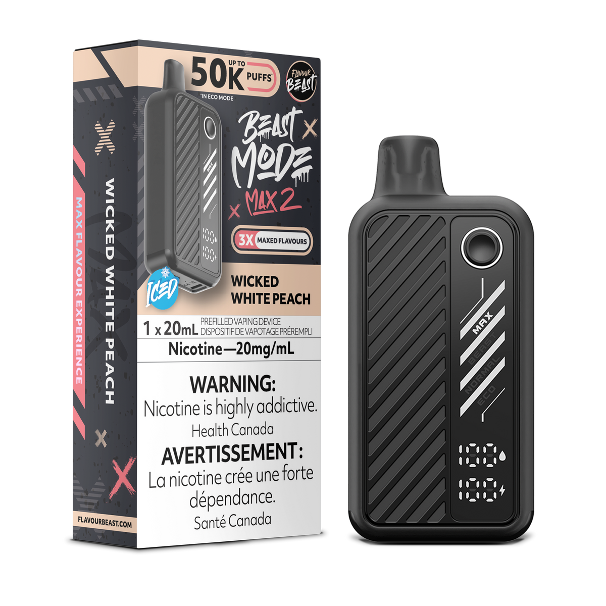 Wicked White Peach Vape  –Beast Mode Max 2 –  50 K Puffs| Disposable Canada