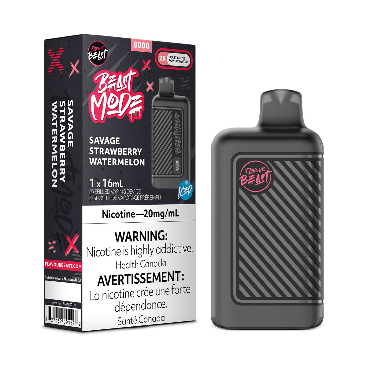 Savage Strawberry Watermelon Iced Vape - Flavour Beast Beast Mode 8K Disposable