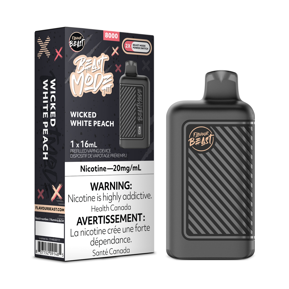 Wicked White Peach Vape - Flavour Beast Beast Mode 8K Disposable