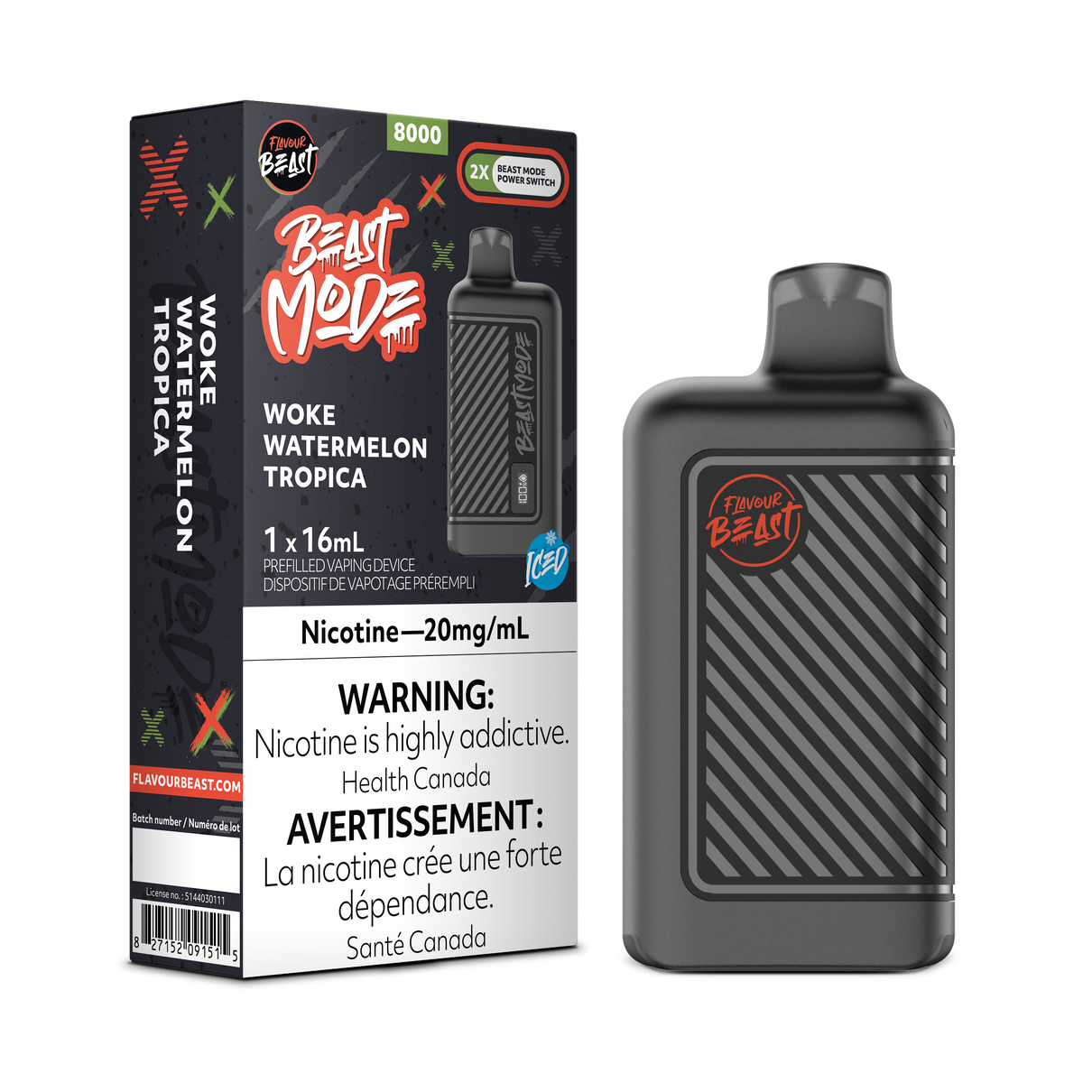 Woke Watermelon Tropica Iced Vape - Flavour Beast Beast Mode 8K Disposable