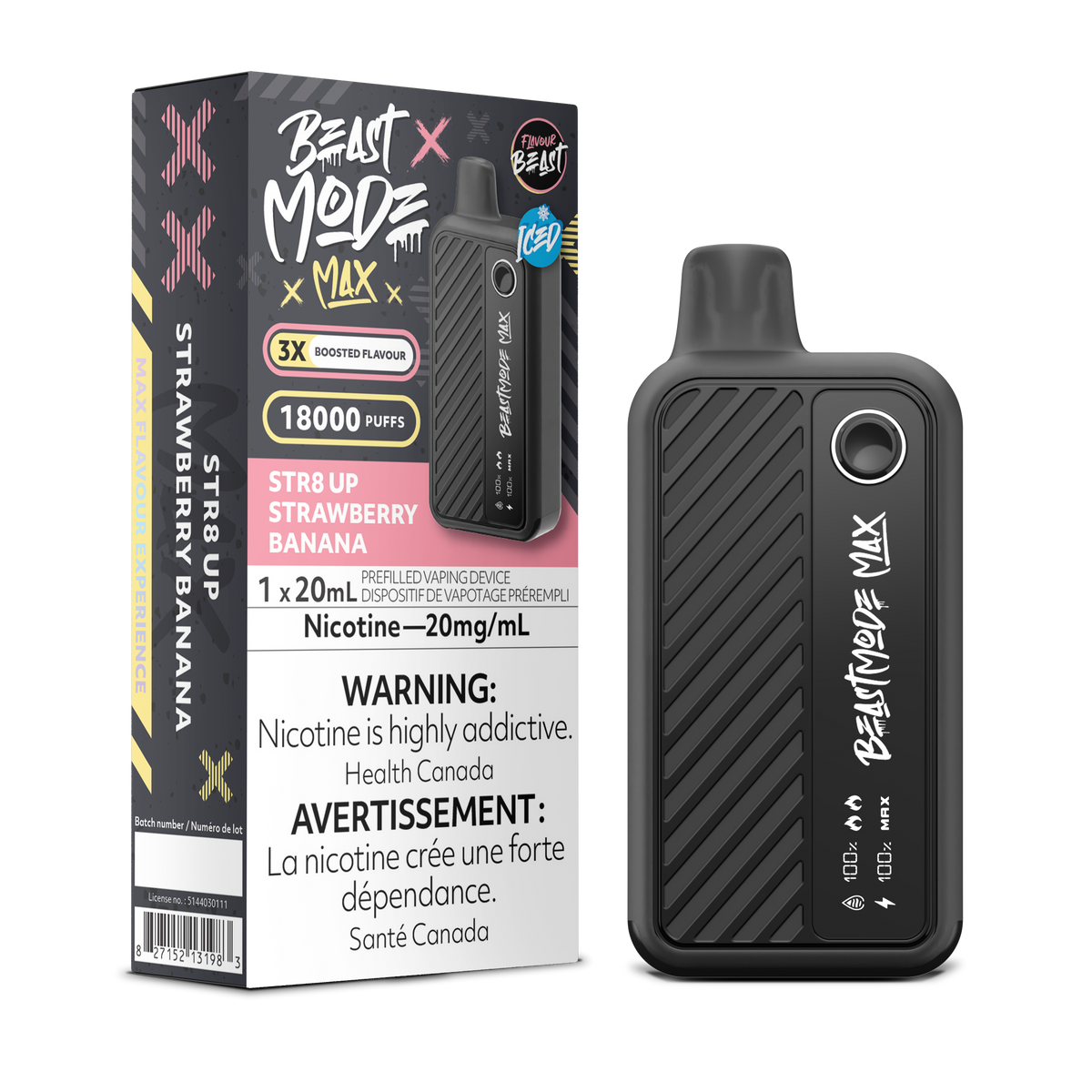 STR8 UP Strawberry Banana Vape - Flavour Beast Beast Mode Max 18K Disposable  