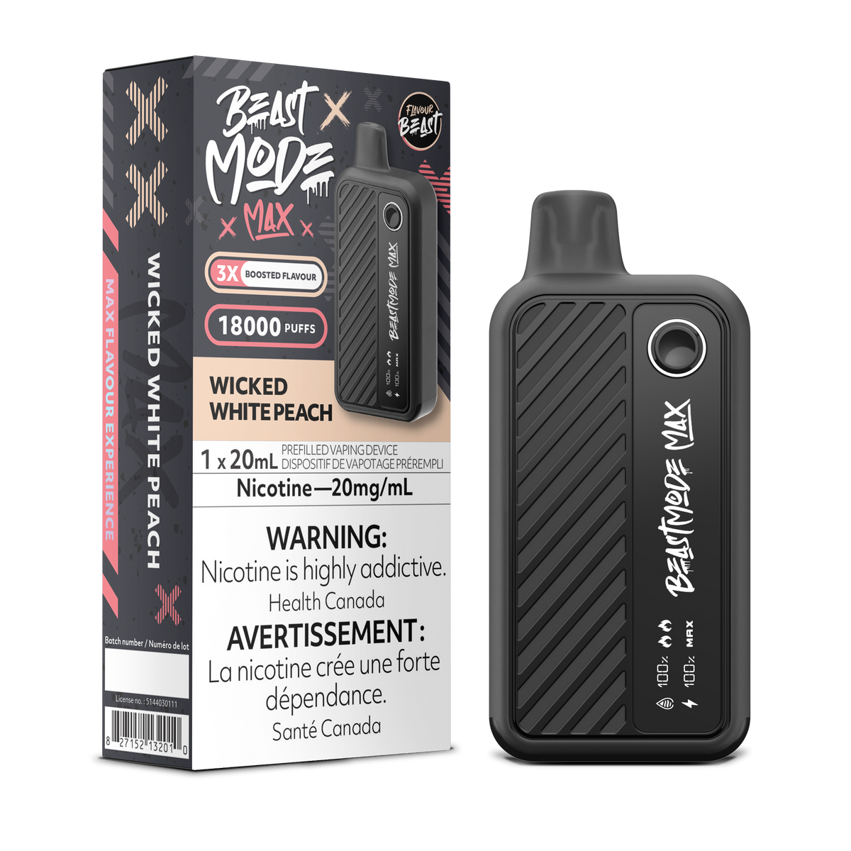 Wicked White Peach Vape - Flavour Beast Beast Mode Max 18K Disposable 