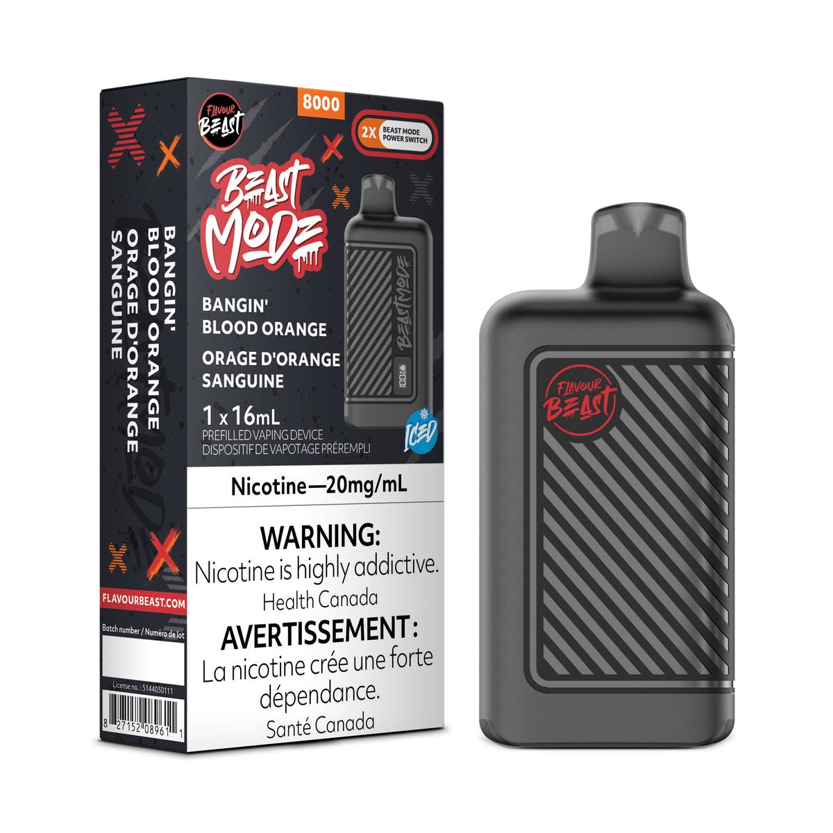 Bangin' Blood Orange Iced Vape - Flavour Beast Beast Mode 8K Disposable