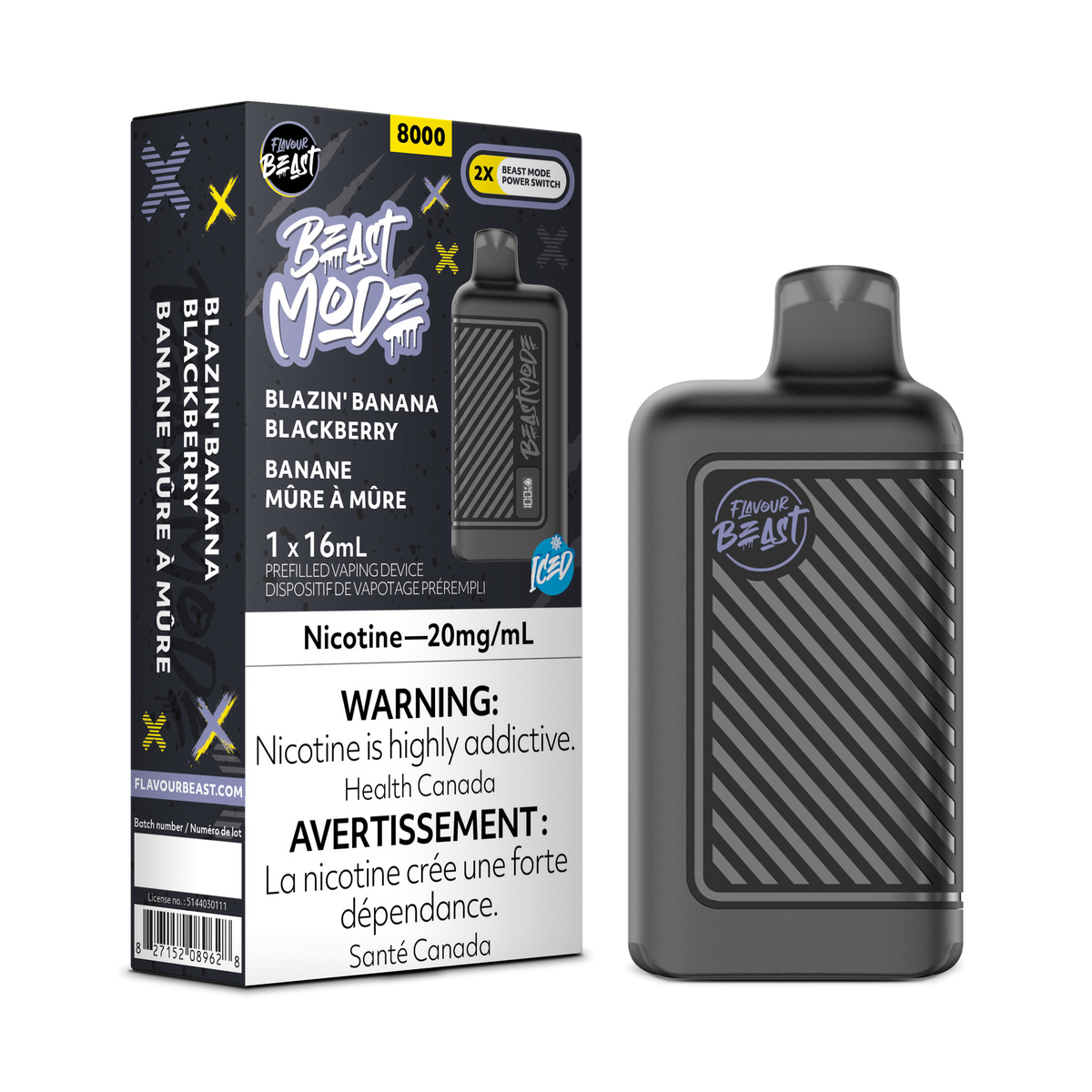 Blazin' Banana Blackberry Iced Vape - Flavour Beast Beast Mode 8K Disposable