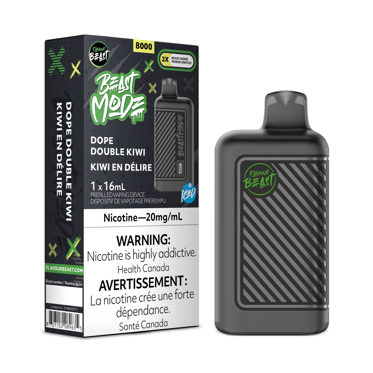 Dope Double Kiwi Iced Vape - Flavour Beast Beast Mode 8K Disposable 