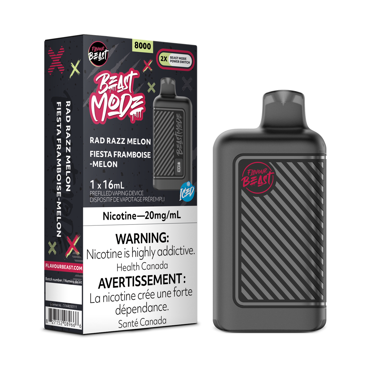 Rad Razz Melon Iced Vape - Flavour Beast Beast Mode 8K Disposable 