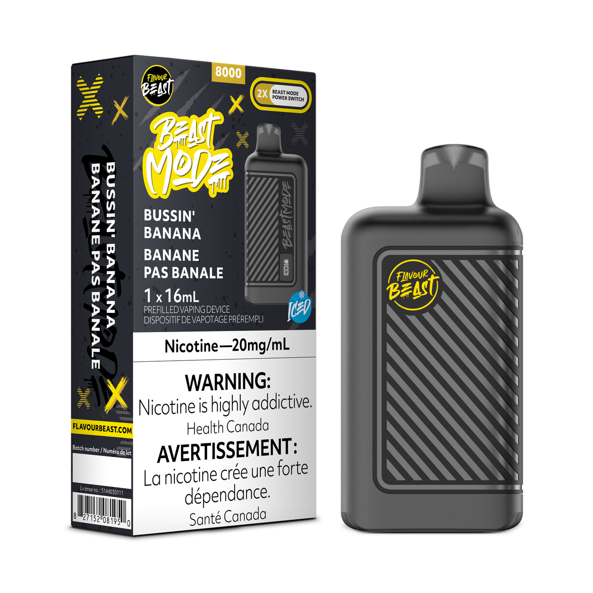 Bussin' Banana Iced Vape - Flavour Beast Beast Mode 8K Disposable 