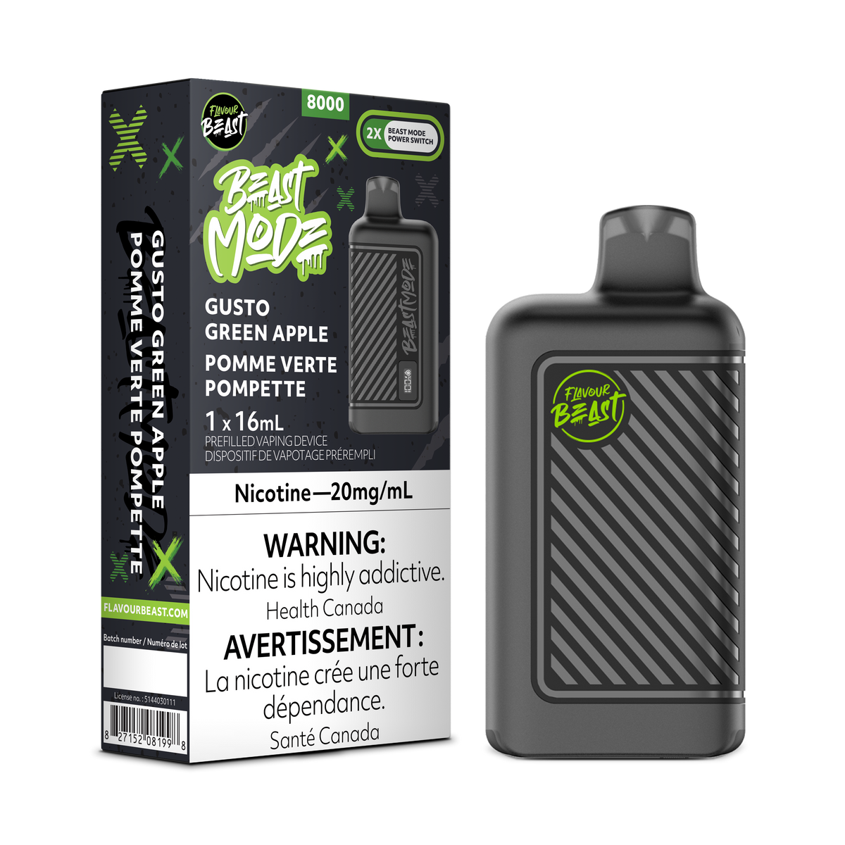 Gusto Green Apple Vape - Flavour Beast Beast Mode 8K Disposable