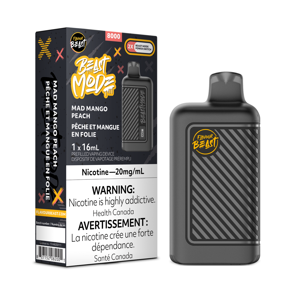 Mad Mango Peach Vape - Flavour Beast Beast Mode 8K Disposable 