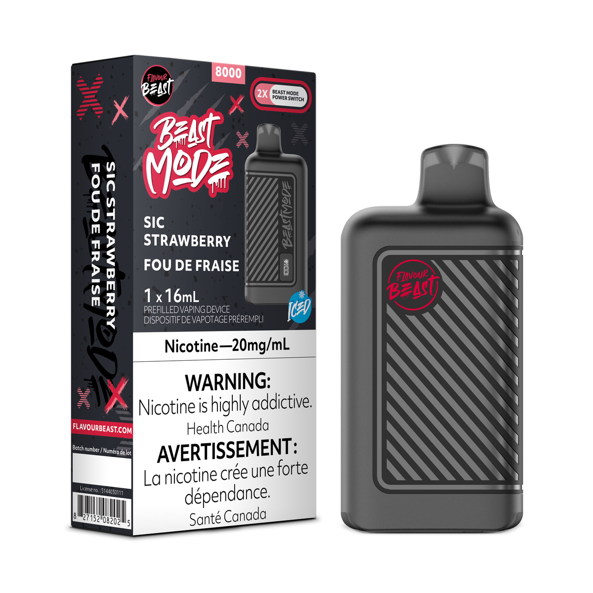 Sic Strawberry Iced Vape - Flavour Beast Beast Mode 8K Disposable
