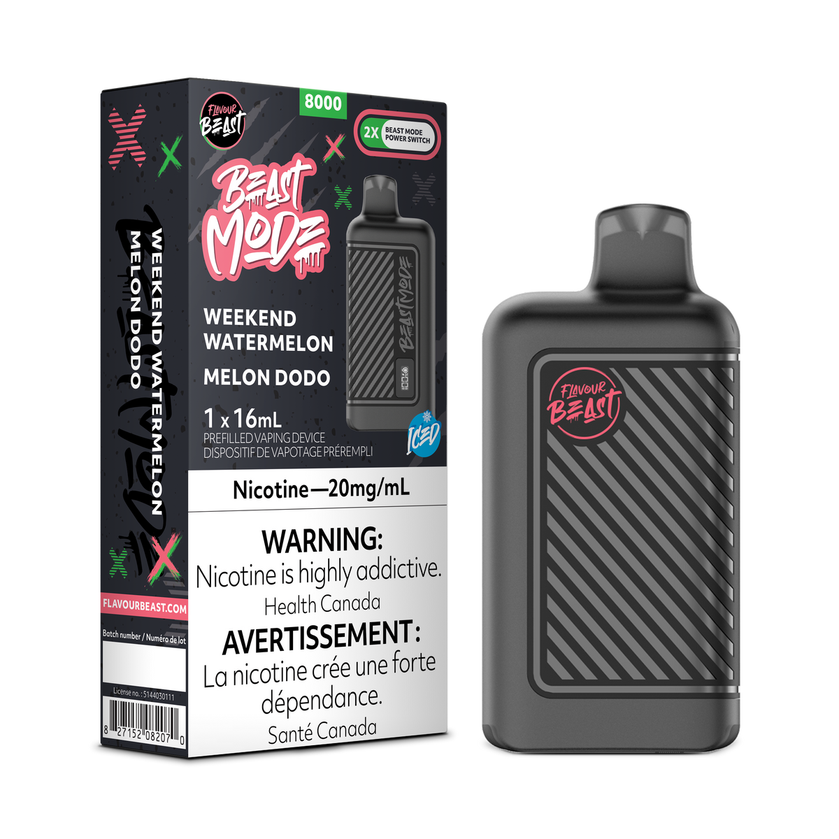Weekend Watermelon Iced Vape - Flavour Beast Beast Mode 8K Disposable 