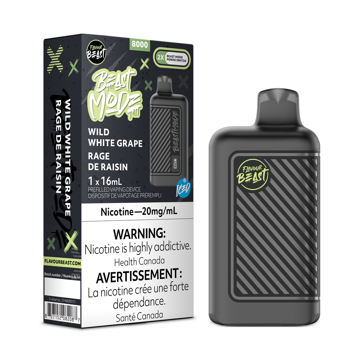 Wild White Grape Iced Vape - Flavour Beast Beast Mode 8K Disposable