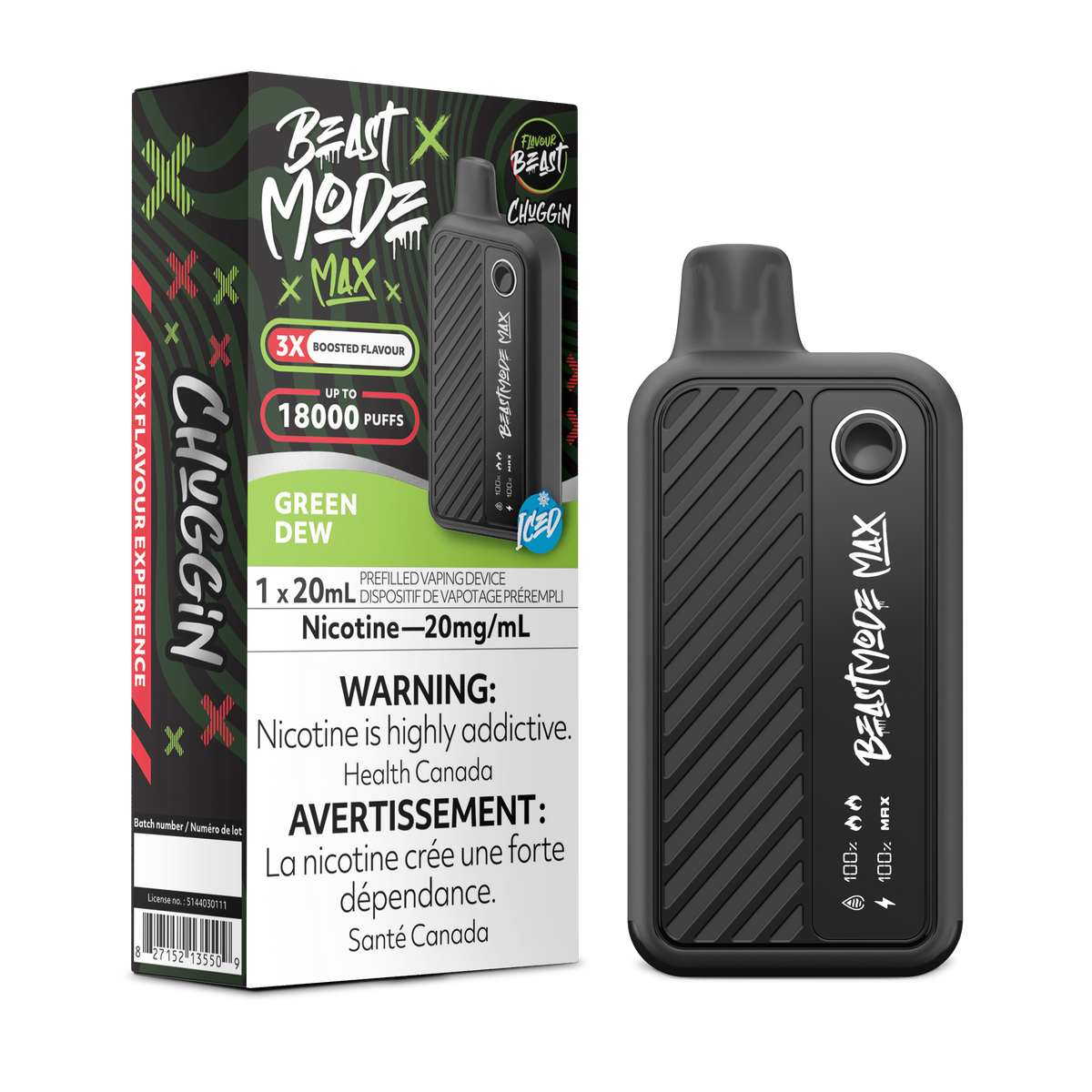 Chuggin' Green Dew Vape - Flavour Beast Beast Mode Max 18K Disposable