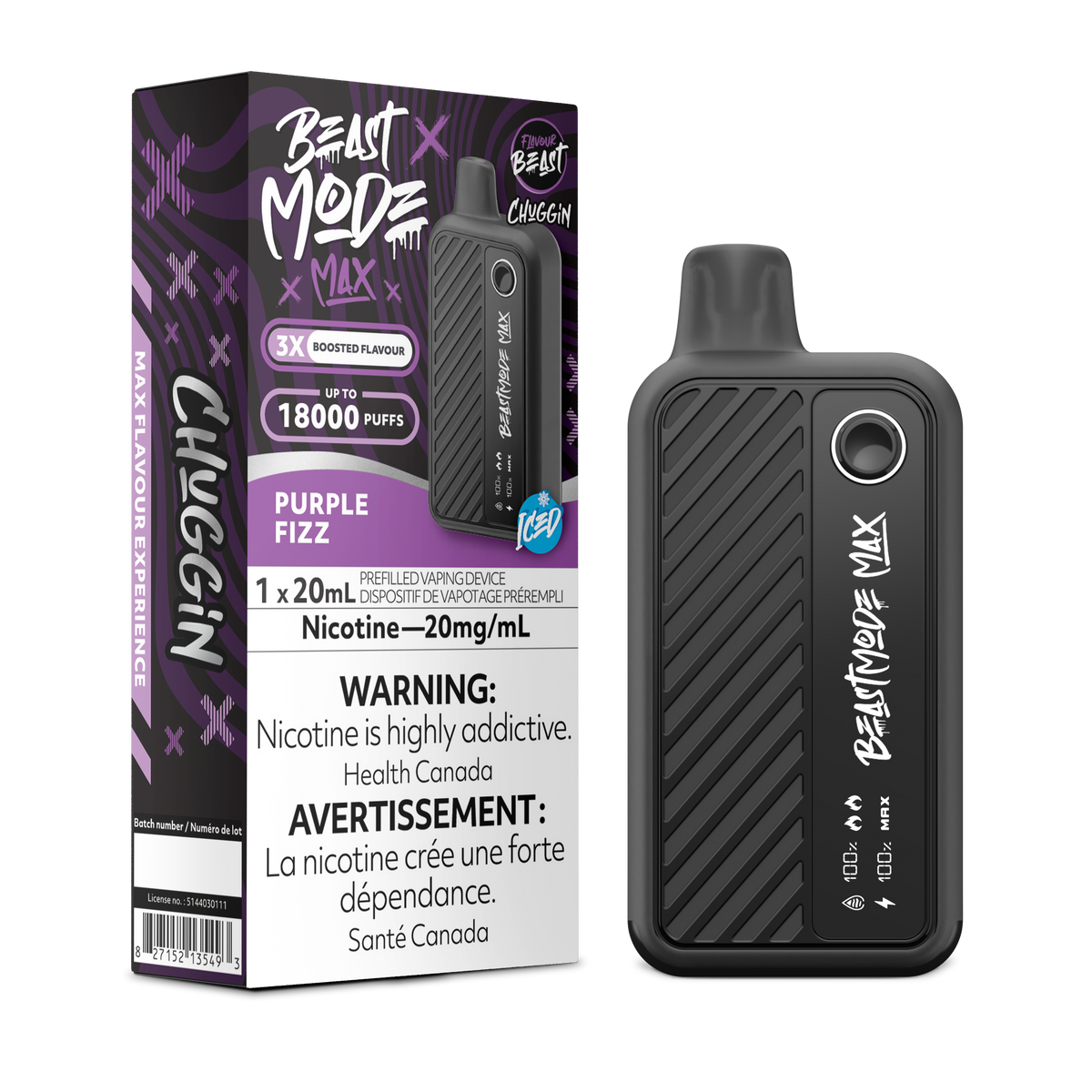 Chuggin' Purple Fizz Vape - Flavour Beast Beast Mode Max 18K Disposable