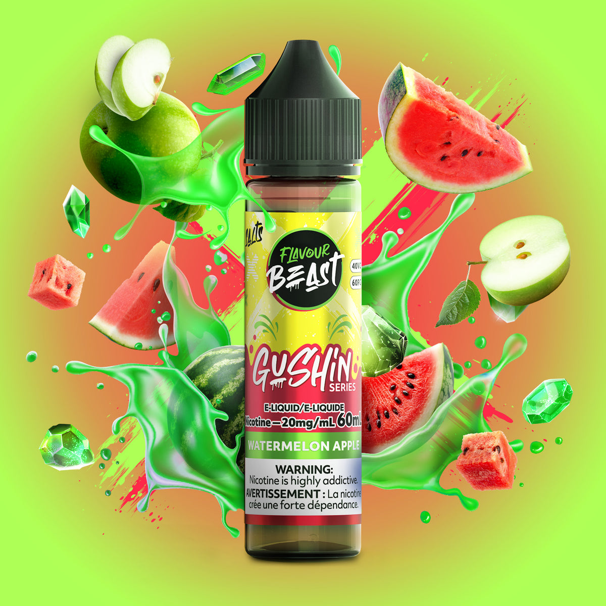 Flavour Beast E-Liquid - GUSHIN Watermelon Apple (ON) - 20mg/mL (60mL)
