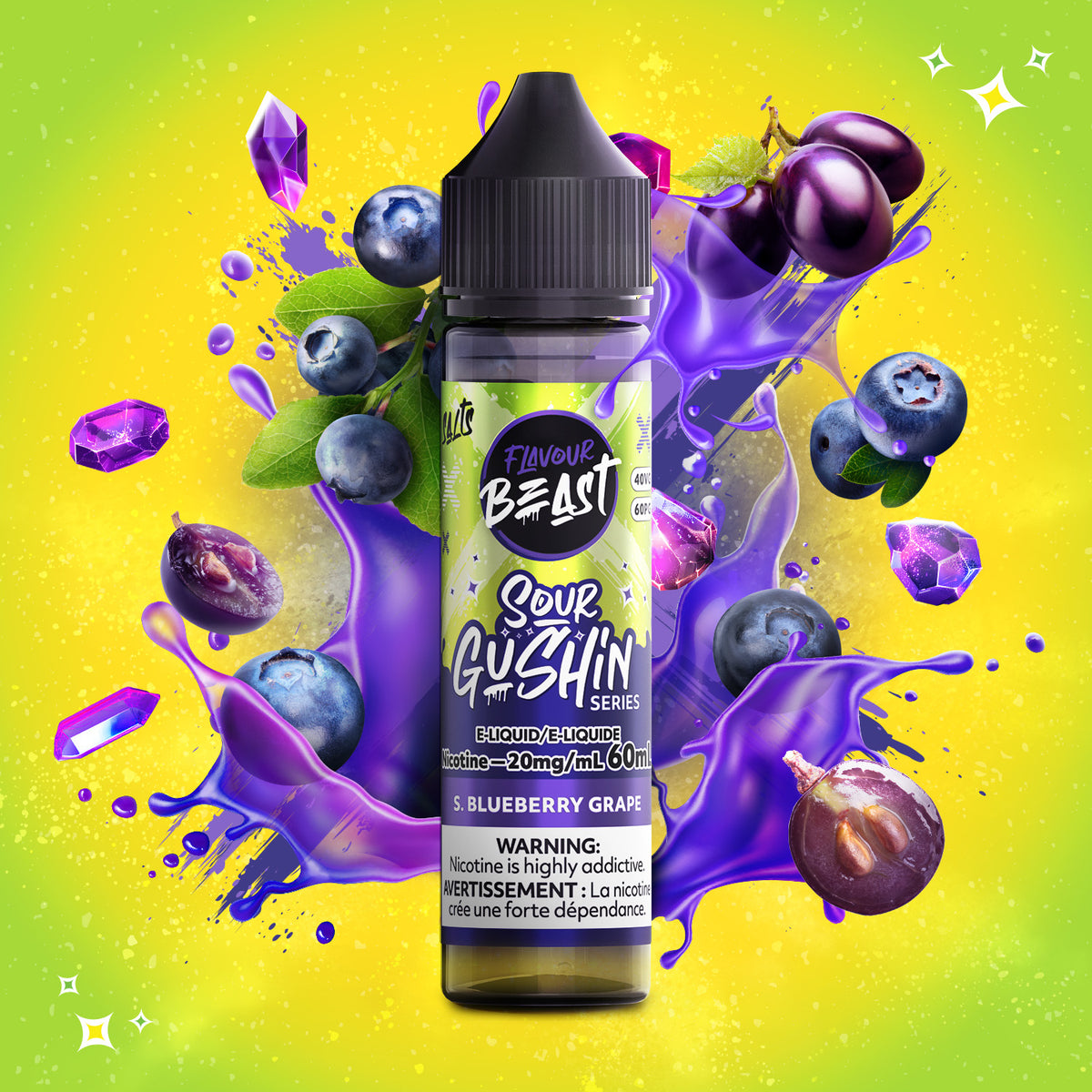 Flavour Beast E-Liquid - SOUR GUSHIN S. Blueberry Grape (ON) - 20mg/mL (60mL)