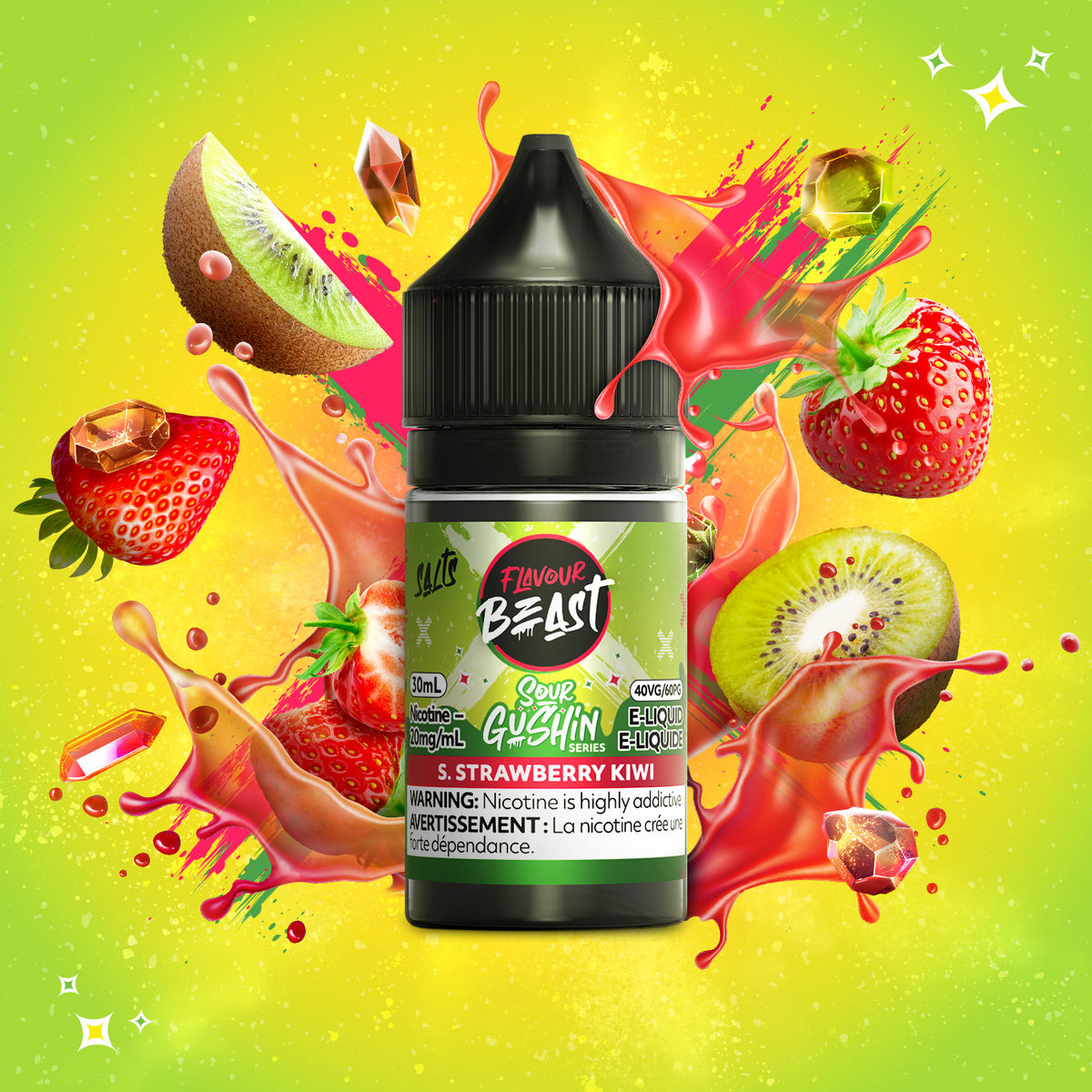 Flavour Beast E-Liquid - SOUR GUSHIN S. Strawberry Kiwi (AB) - 20mg/mL (30mL)