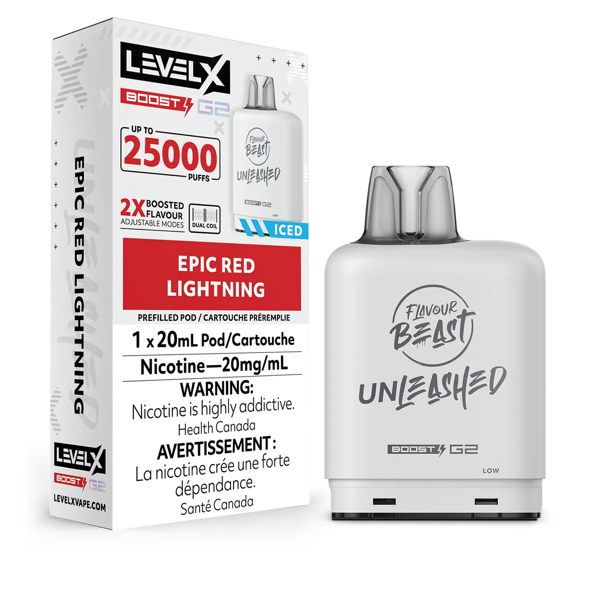 Epic Red Lightning - Level X Unleashed Boost G2 Pod Flavour Beast Epic Red Lightning - Level X Unleashed Boost G2 Pod Flavour Beast